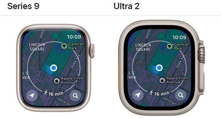 Отличие экранов Watch 9 и Watch Ultra 2